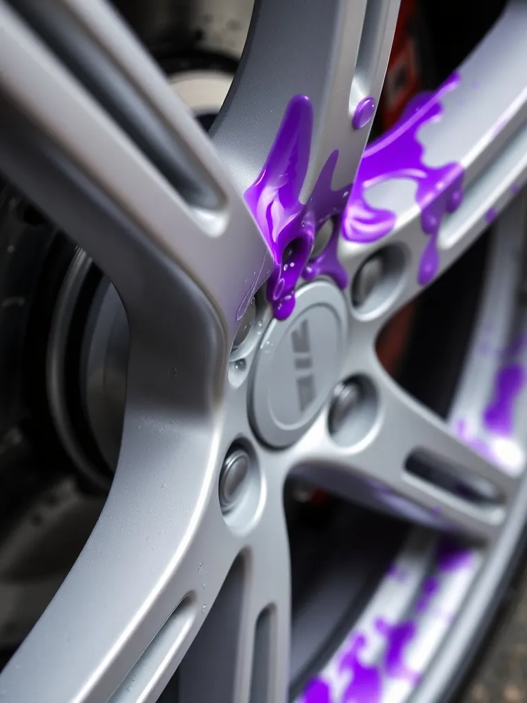 Close-up of water beading and purple chemical reaction of ir