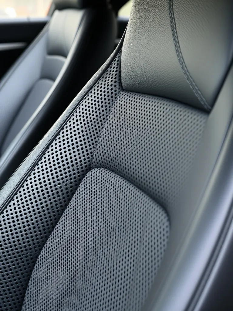 Close-up of high-quality perforated car leather seat, clean