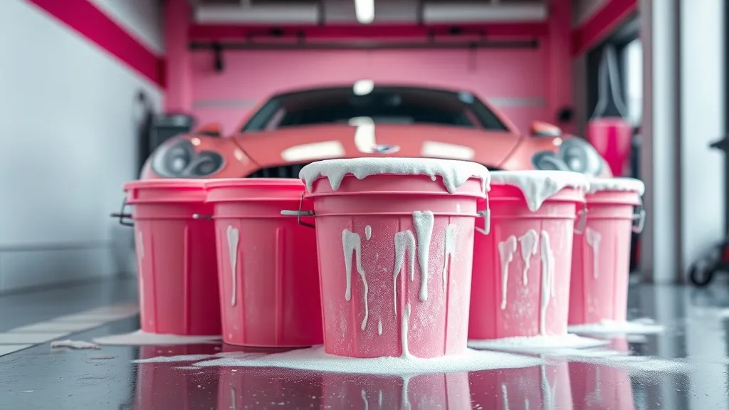 Professional car detailing wash buckets with grit guards, pi